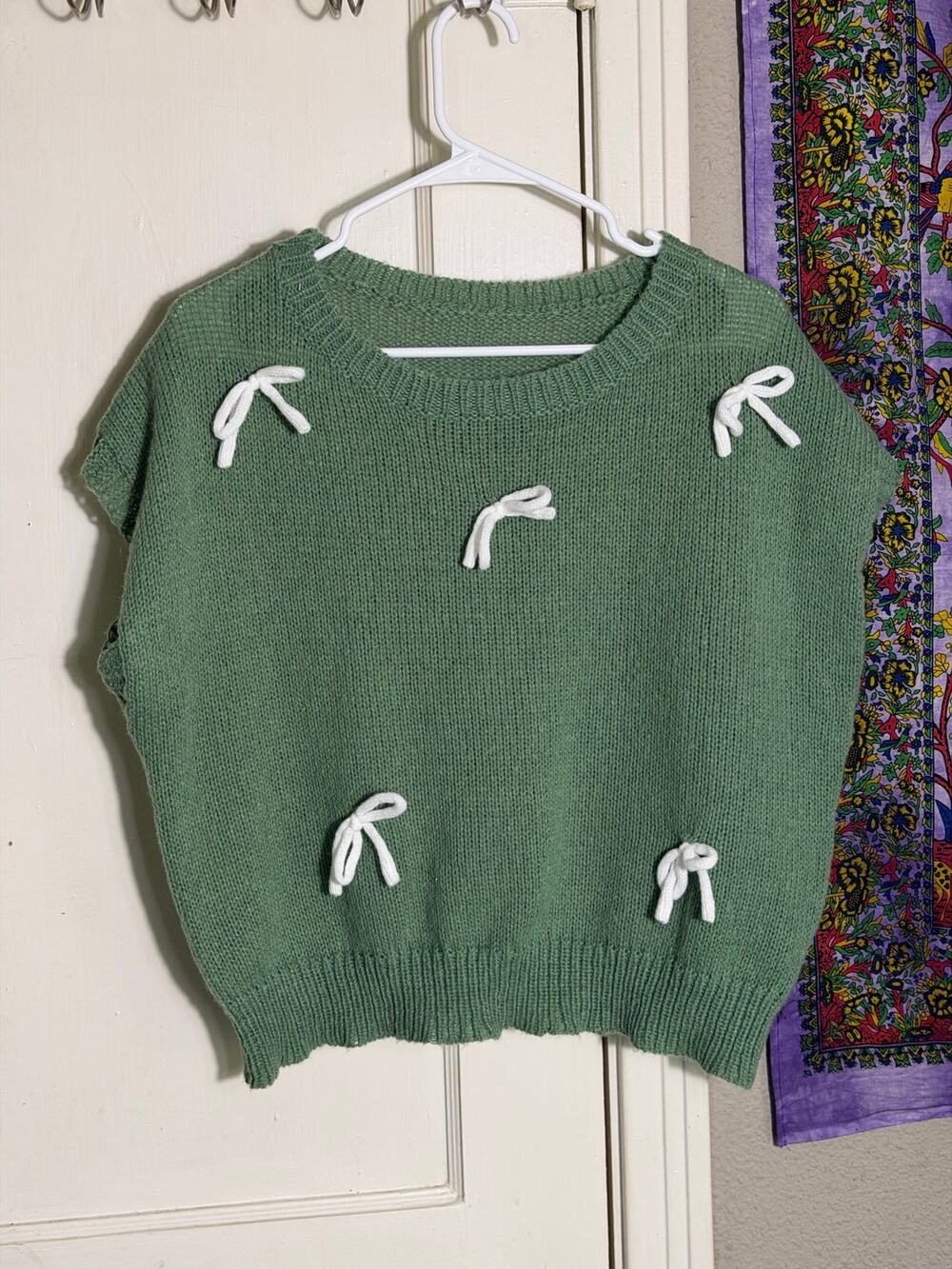 Sage Green Bow Sweater Vest Womens Knit Cap Sleeve Coquette Balletcore Cottage